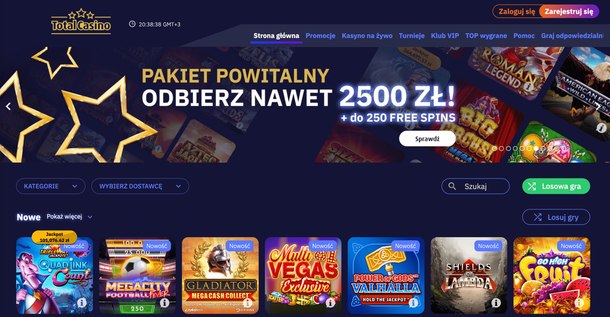 Total Casino homepage of the website